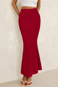 Mermaid Bodycon Trendy Casual High Waisted Ruffle Ruched Long Mesh Skirts