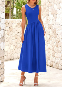 Casual Sleeveless Striped Ribbed Knit Long Dresses Beach Vacation Sundress
