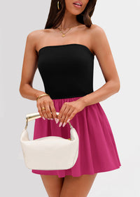 Strapless Casual Tube Top Ruffle A Line Patchwork Mini Dresses Mini Party Dresses