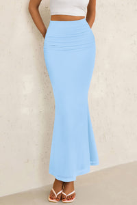 Mermaid Bodycon Trendy Casual High Waisted Ruffle Ruched Long Mesh Skirts