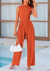 PRETTYGARDEN Sleeveless Mock Neck Wide Leg Pants Rompers with Pockets Casual Jumpsuits