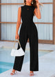 Sleeveless Mock Neck Wide Leg Jumpsuits With Pockets
