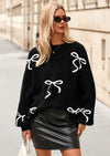 PRETTYGARDEN Fall Long Sleeve Pullover Sweaters for Women Trendy Crewneck Casual Cute Bow Chunky Knit Oversized Sweater