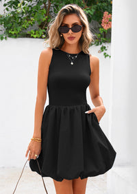 PRETTYGARDEN Summer Dresses for Women Casual Sleeveless Tank Mini Short Dress Crew Neck Bubble Sundress with Pockets