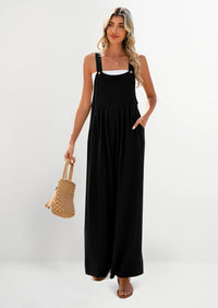 PRETTYGARDEN Women's Bib Overalls Casual Summer Sleeveless Strap Loose Wide Leg Jumpsuits with Pockets