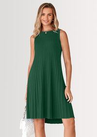 PRETTYGARDEN Womens Summer Sleeveless Mini Dress Crewneck Loose Tank A Line Pleated Swing Flowy Party Dresses
