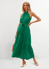 PRETTYGARDEN Women's Summer Floral Maxi Sun Dress Sleeveless Halter Neck Flowy Ruffle Hem Long Boho Dresses with Belt
