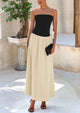 Strapless Patchwork Long Flowy Elegant Tube Top Maxi Dresses with Pockets