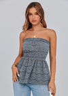PRETTYGARDEN Tube Tops for Women Summer Strapless Off Shoulder Eyelet Smocked Peplum Trendy Going Out Boho Top