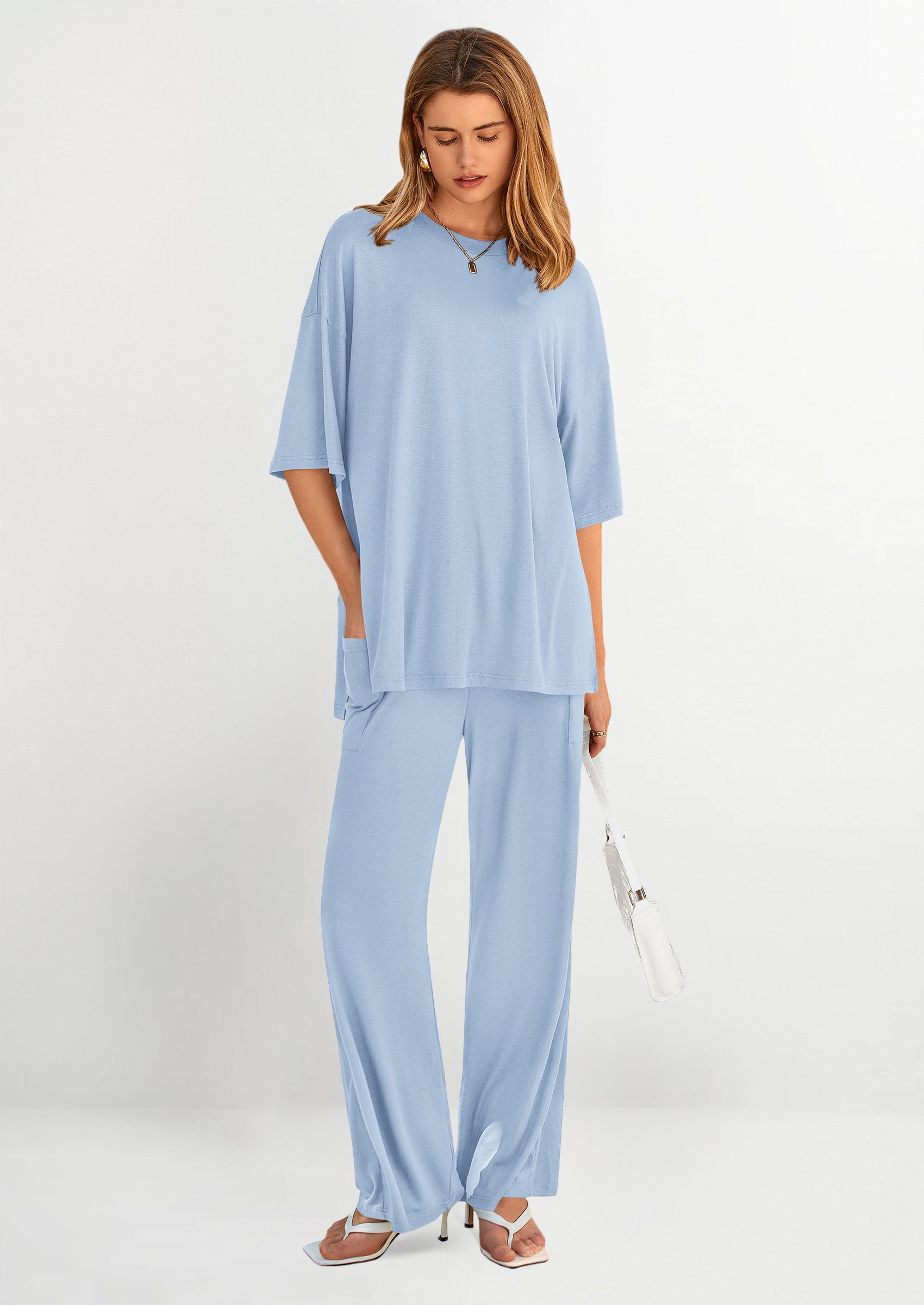 PRETTYGARDEN Women's 2 Piece Outfits Casual Short Sleeve Pullover Tops and Wide Leg Pants Lounge Sets Tracksuits