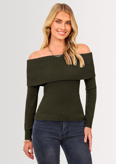 PRETTYGARDEN Women's Fall Off Shoulder Sweaters Y2K Long Sleeve Ribbed Knit Fitted Pullover Winter Date Night Tops Blouse