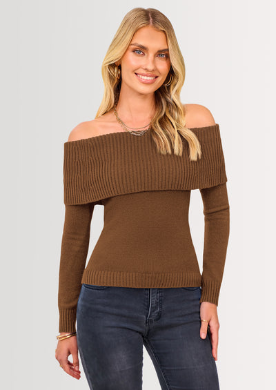PRETTYGARDEN Women's Fall Off Shoulder Sweaters Y2K Long Sleeve Ribbed Knit Fitted Pullover Winter Date Night Tops Blouse