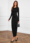 PRETTYGARDEN Women's Fall Wedding Guest Cocktail Midi Dresses Elegant Long Sleeve Bodycon Ruched Dress Fashion Clothing