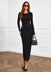PRETTYGARDEN Women's Fall Wedding Guest Cocktail Midi Dresses Elegant Long Sleeve Bodycon Ruched Dress Fashion Clothing