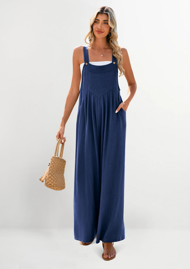 PRETTYGARDEN Women's Bib Overalls Casual Summer Sleeveless Strap Loose Wide Leg Jumpsuits with Pockets