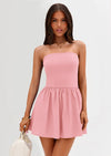 Strapless Casual Tube Top Ruffle A Line Patchwork Mini Dresses Mini Party Dresses