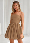 PRETTYGARDEN Women's Bubble Mini Short Dress 2025 Summer Casual A Line Strapless Tube Top Sundress Trendy Smocked Dresses