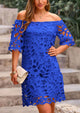 Off Shoulder Vintage Floral Lace Flare Short Sleeve Loose Elegant Mini Dresses