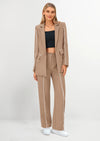PRETTYGARDEN 2 Piece Blazer Outfits Business Casual Oversized Jacket Wide Leg Work Pants Dressy Suit Set