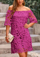 Off Shoulder Vintage Floral Lace Flare Short Sleeve Loose Elegant Mini Dresses