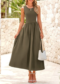 Casual Sleeveless Striped Ribbed Knit Long Dresses Beach Vacation Sundress