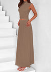 PRETTYGARDEN Skirt Sets Ruched Tank Tops Ruffle Maxi Skirts Wedding Guest Matching 2 Piece Outfits