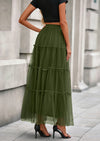 PRETTYGARDEN Maxi Skirts for Women Fall Tulle High Waisted Ruffle Flowy A-Line Long Skirt Country Concert Outfits