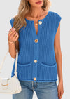 PRETTYGARDEN Women's Summer Sweaters Vest Sleeveless Button Down Cropped Pockets Chunky Knit Cardigan Trendy Tank Tops