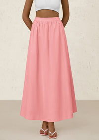 Ruffle High Waisted Casual Long Flowy Maxi Skirts with Pockets