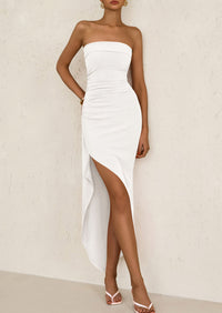 Ruched Bodycon Off Shoulder Asymmetrical High Split Elegant Cocktail Party Dresses