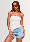 PRETTYGARDEN Womens Summer Tube Tops Trendy Strapless Ruched Going Out Tops Outfits Asymmetrical Bandeau Shirts