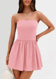 Strapless Casual Tube Top Ruffle A Line Patchwork Mini Dresses Mini Party Dresses