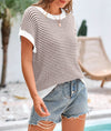 PRETTYGARDEN Womens Short Sleeve Sweater Spring Summer Round Neck Striped Pullover Cap Sleeve Knit Sweater Vest Tops