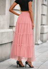 PRETTYGARDEN Maxi Skirts for Women Fall Tulle High Waisted Ruffle Flowy A-Line Long Skirt Country Concert Outfits