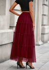 PRETTYGARDEN Maxi Skirts for Women Fall Tulle High Waisted Ruffle Flowy A-Line Long Skirt Country Concert Outfits