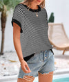 PRETTYGARDEN Womens Short Sleeve Sweater Spring Summer Round Neck Striped Pullover Cap Sleeve Knit Sweater Vest Tops