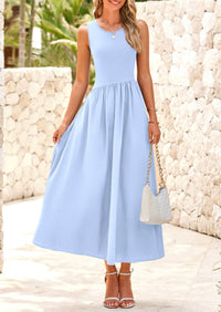 Casual Sleeveless Striped Ribbed Knit Long Dresses Beach Vacation Sundress