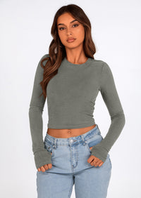 PRETTYGARDEN Women's Long Sleeve Crop Tops Y2K Spring Fall Fashion Clothes Basic Slim Fit Tee Shirts Blouse