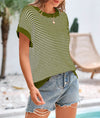 PRETTYGARDEN Womens Short Sleeve Sweater Spring Summer Round Neck Striped Pullover Cap Sleeve Knit Sweater Vest Tops