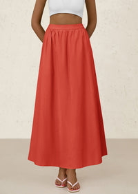 Ruffle High Waisted Casual Long Flowy Maxi Skirts with Pockets