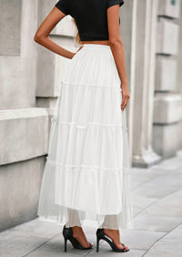 PRETTYGARDEN Maxi Skirts for Women Fall Tulle High Waisted Ruffle Flowy A-Line Long Skirt Country Concert Outfits