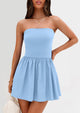 Strapless Casual Tube Top Ruffle A Line Patchwork Mini Dresses Mini Party Dresses