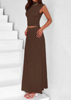 PRETTYGARDEN Skirt Sets Ruched Tank Tops Ruffle Maxi Skirts Wedding Guest Matching 2 Piece Outfits