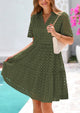 Short Sleeve V Neck Hollow Out Eyelet Ruffle A Line Swing Mini Dress