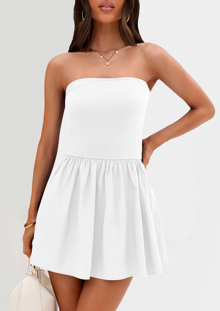 Strapless Casual Tube Top Ruffle A Line Patchwork Mini Dresses Mini Party Dresses