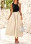 PRETTYGARDEN Women's Maxi Sundress Casual Summer Sleeveless Asymmetrical Drop Waist Patchwork Long Flowy Tank Dresses