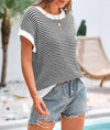 PRETTYGARDEN Womens Short Sleeve Sweater Spring Summer Round Neck Striped Pullover Cap Sleeve Knit Sweater Vest Tops