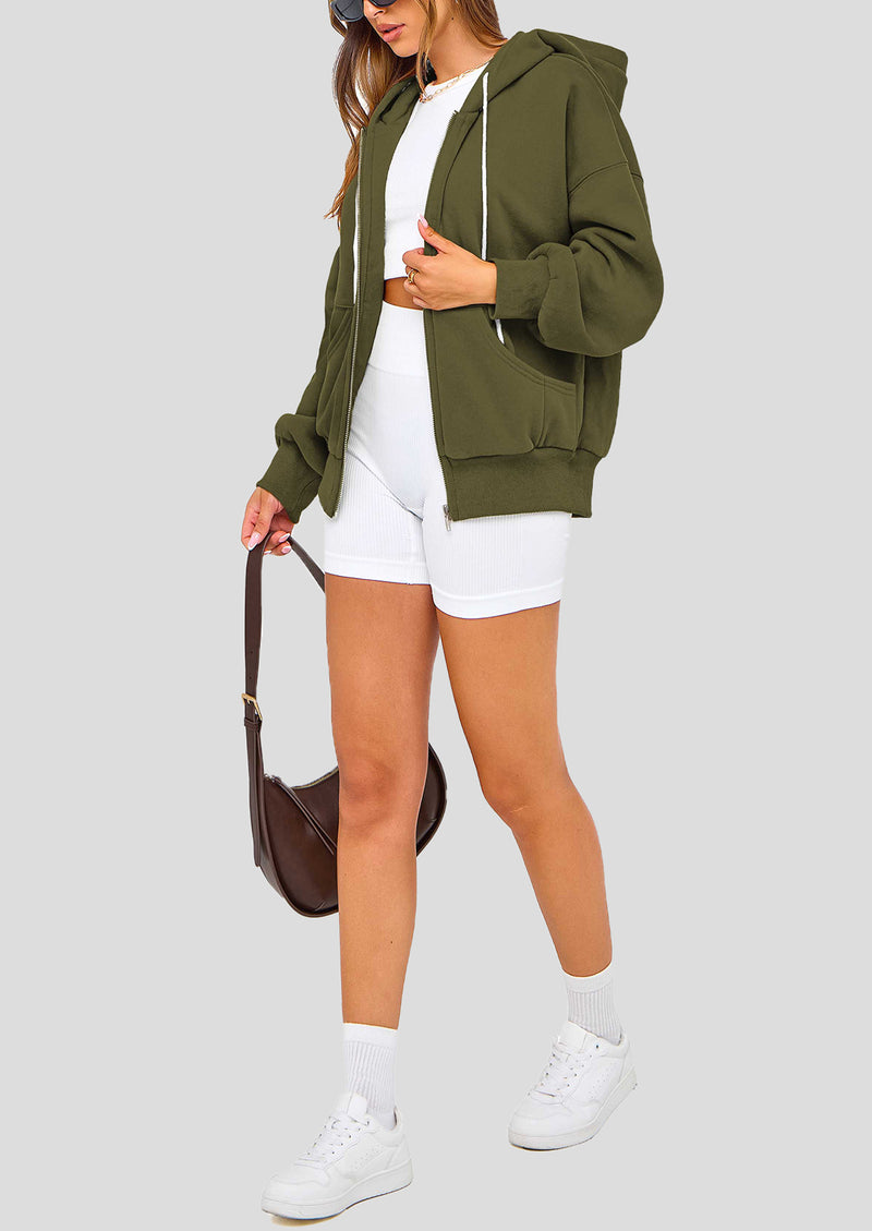 PRETTYGARDEN Women's Fall Oversized Hoodies Sweatshirt Long Sleeve Zip Up Pockets Loose Fit Y2K Winter Jackets Coat