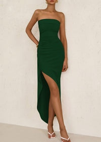 Ruched Bodycon Off Shoulder Asymmetrical High Split Elegant Cocktail Party Dresses