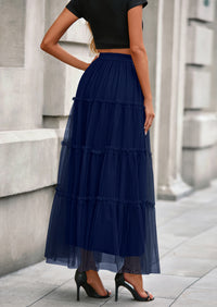 PRETTYGARDEN Maxi Skirts for Women Fall Tulle High Waisted Ruffle Flowy A-Line Long Skirt Country Concert Outfits